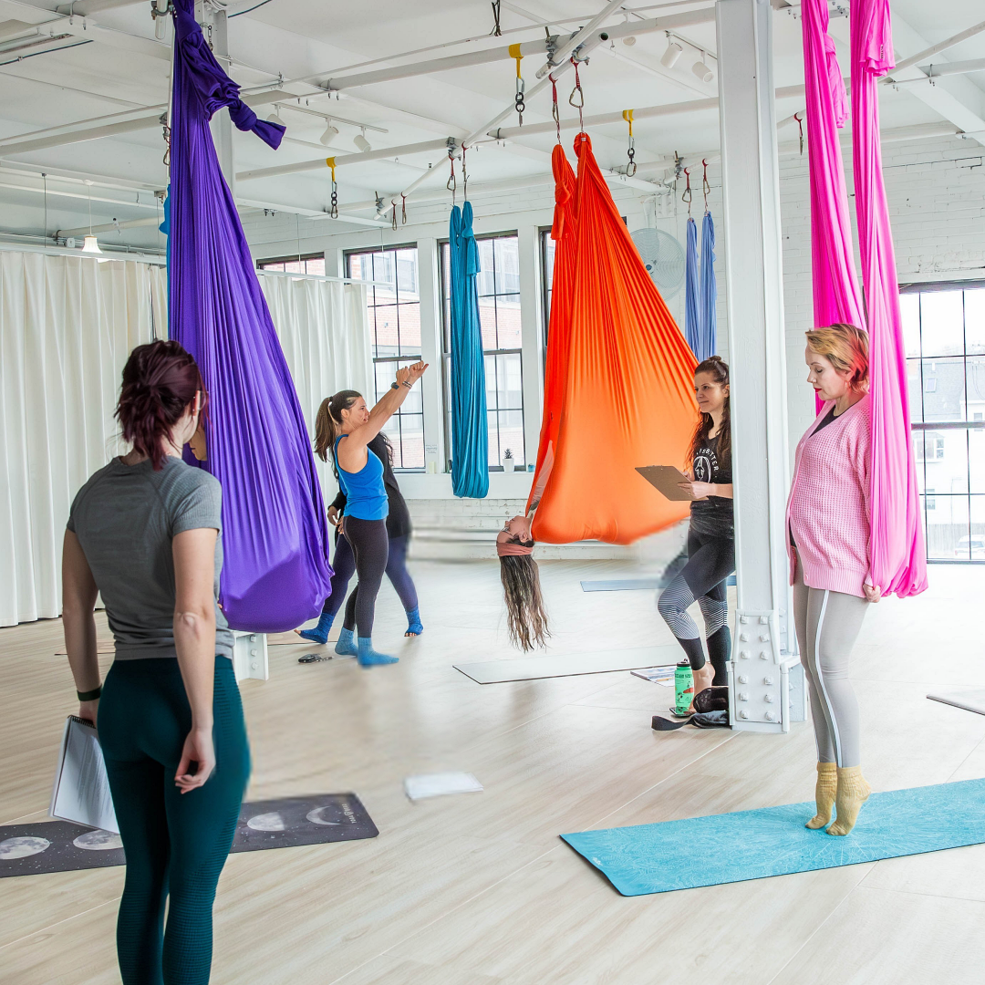 Aerial yoga teacher training at a studio
